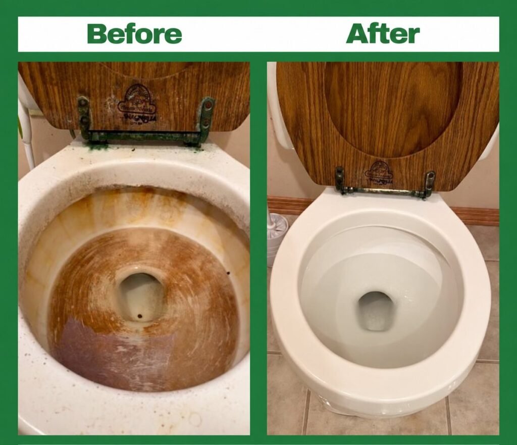 Before and after toilet cleaning by Rover Cleaning Services Chicago