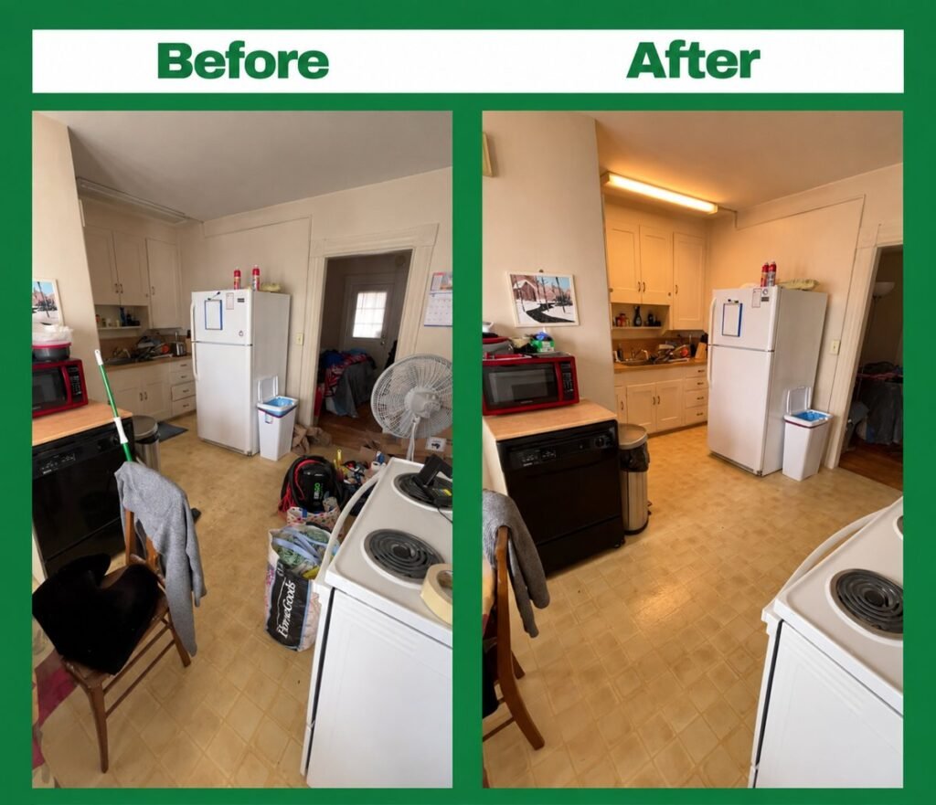 Before and after kitchen cleaning by Rover Cleaning Services Chicago