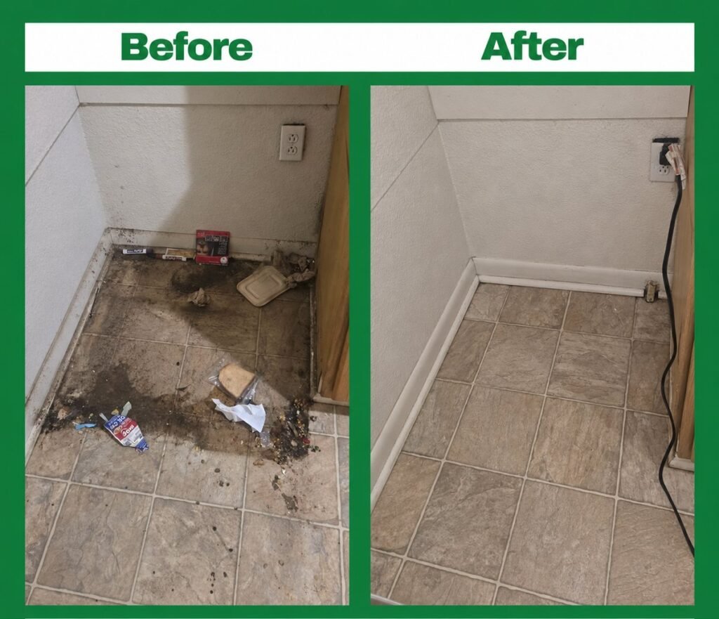 Before and after floor cleaning by Rover Cleaning Services Chicago